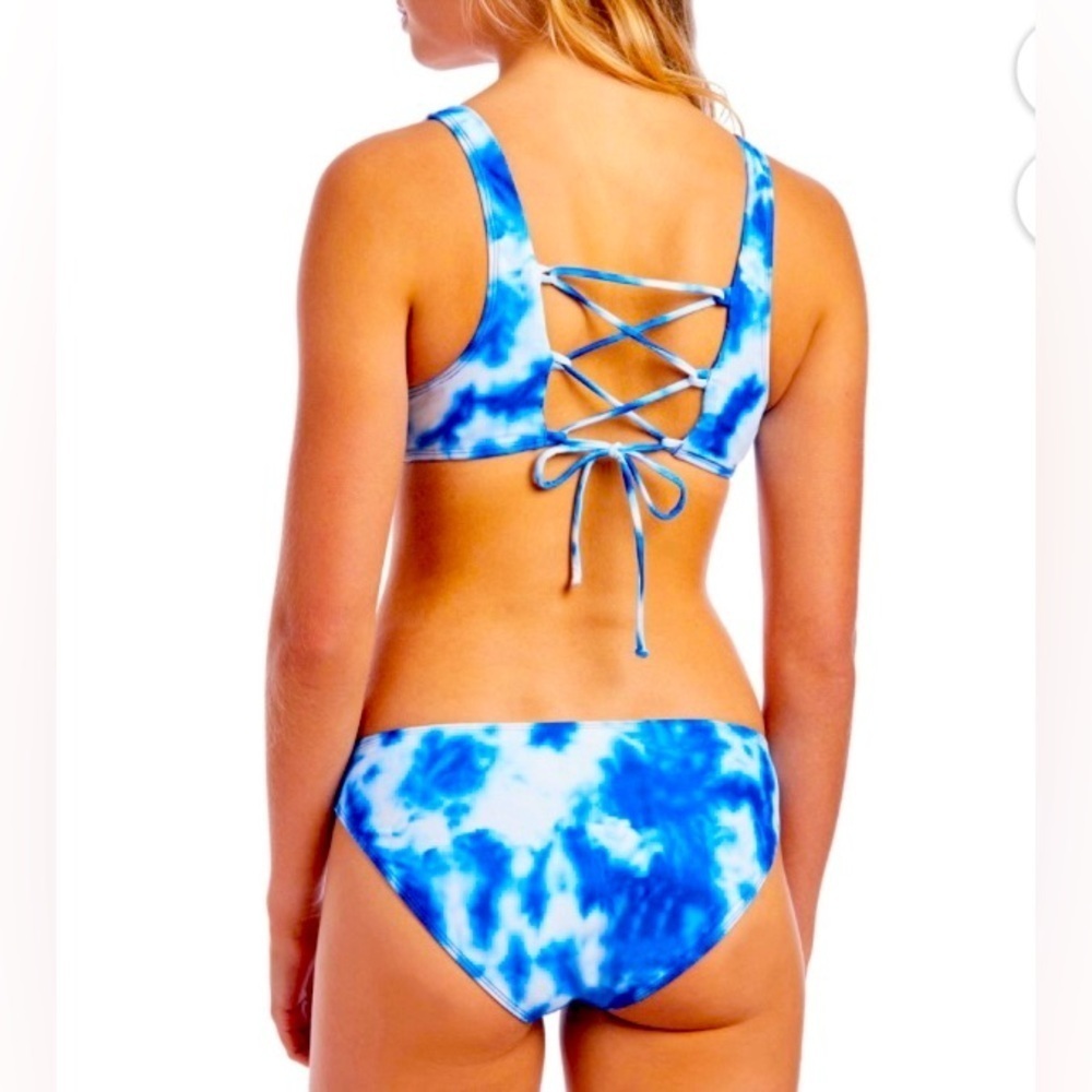 2 PC Tie-Dye Bikini Set Top Size M, Bottom Size L, Blue & White - Picture 2 of 8